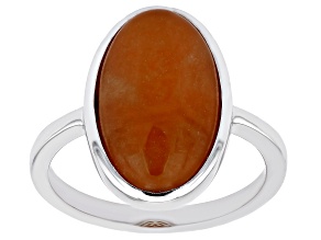 Orange Jadeite Rhodium Over Silver Solitaire Ring