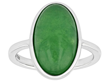 Picture of Green Jadeite Rhodium Over Silver Solitaire Ring