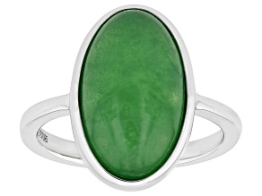 Green Jadeite Rhodium Over Silver Solitaire Ring