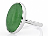 Green Jadeite Rhodium Over Silver Solitaire Ring