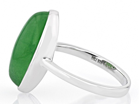 Green Jadeite Rhodium Over Silver Solitaire Ring