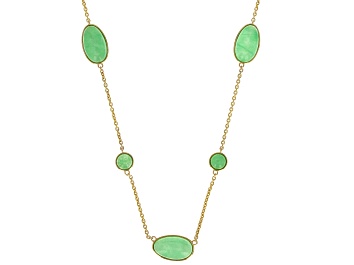 Picture of Jadeite 18k Yellow Gold Over Silver Station Necklace, 17x10mm & 7mm
