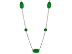 Jadeite Rhodium Over Sterling Silver Station Necklace, 17x10mm & 7mm