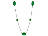 Jadeite Rhodium Over Sterling Silver Station Necklace, 17x10mm & 7mm