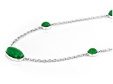 Jadeite Rhodium Over Sterling Silver Station Necklace, 17x10mm & 7mm