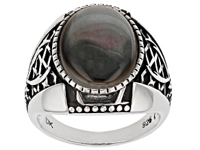 Black Mother-of-Pearl Rhodium Over Silver Mens 
Ring
