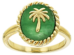 Green Jadeite 18k Yellow Gold Over Silver Palm Tree Ring