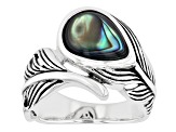 Multi-Color Abalone Shell Rhodium Over Silver Bypass Feather Ring