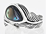 Multi-Color Abalone Shell Rhodium Over Silver Bypass Feather Ring