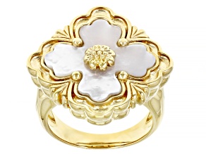 White Mother-of-Pearl 18k Yellow Gold Over Sterling Silver Ring