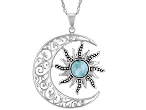 Larimar Rhodium Over Sterling Silver Celestial Pendant With Chain
