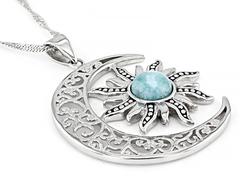 Larimar Rhodium Over Sterling Silver Celestial Pendant With Chain