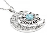 Larimar Rhodium Over Sterling Silver Celestial Pendant With Chain