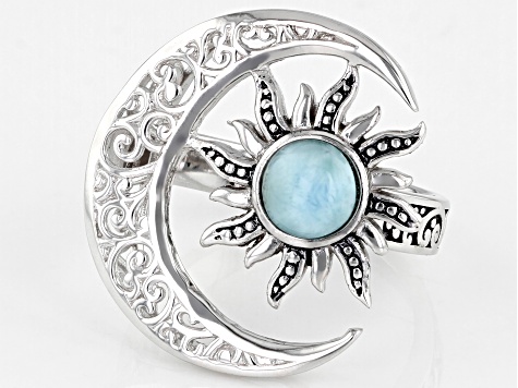 Blue Larimar Rhodium Over Sterling Silver Celestial Ring