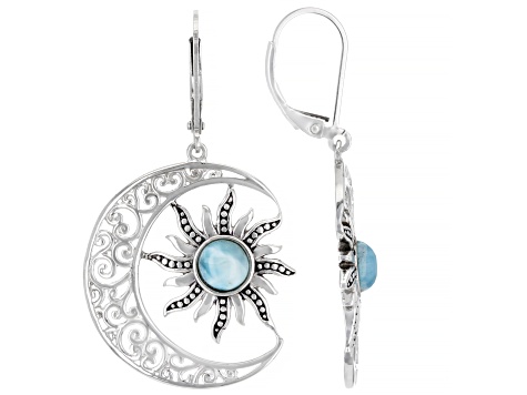 Larimar Rhodium Over Sterling Silver Celestial Earrings