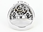 White Mother-of-Pearl Rhodium Over Silver Mens Anchor Ring
