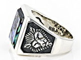Multi Color Abalone Shell Rhodium Over Silver Mens Lion Ring
