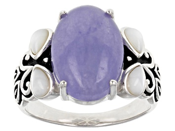 Picture of Purple Jadeite & Mother-of-Pearl Rhodium Over Silver Ring