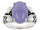 Purple Jadeite & Mother-of-Pearl Rhodium Over Silver Ring