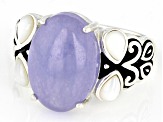 Purple Jadeite & Mother-of-Pearl Rhodium Over Silver Ring