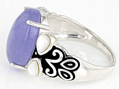 Purple Jadeite & Mother-of-Pearl Rhodium Over Silver Ring