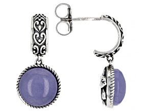 Purple Jadeite Rhodium Over Silver Huggie Earrings