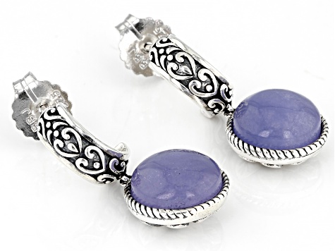 Purple Jadeite Rhodium Over Silver Huggie Earrings