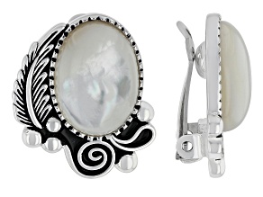 White Mother-of-Pearl Rhodium Over Silver Clip On Earrings