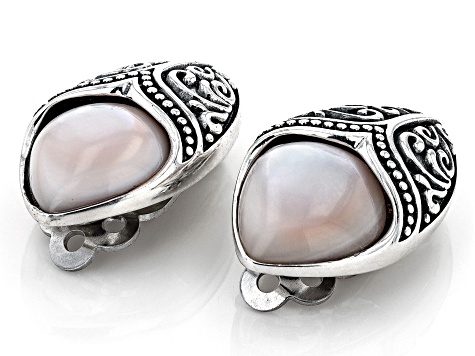 Pink Mother-of-Pearl Rhodium Over Silver Clip-On Earrings