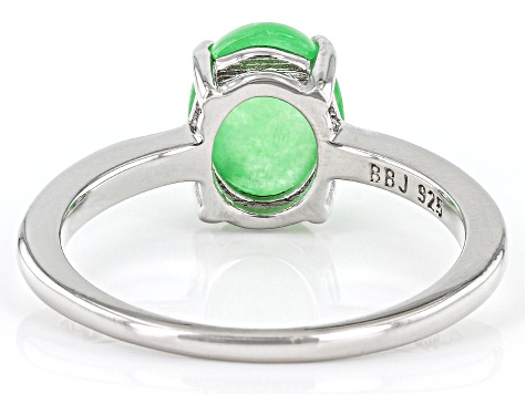 Light Green Jadeite Rhodium Over Silver Solitaire Ring 9x7mm