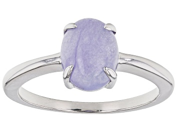 Picture of Lavender Jadeite Rhodium Over Silver Solitaire Ring 9x7mm