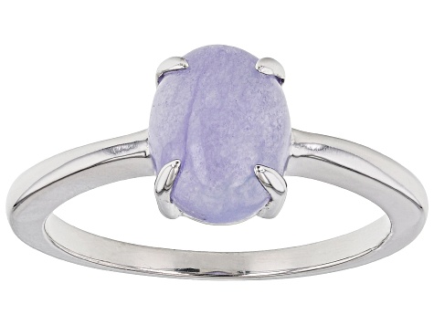 Lavender Jadeite Rhodium Over Silver Solitaire Ring 9x7mm