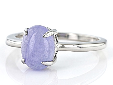 Lavender Jadeite Rhodium Over Silver Solitaire Ring 9x7mm