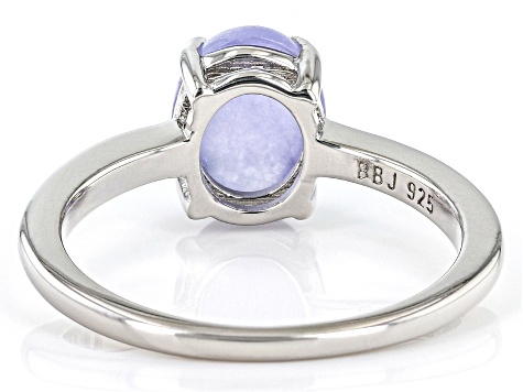 Lavender Jadeite Rhodium Over Silver Solitaire Ring 9x7mm