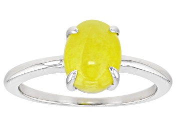 Picture of Yellow Jadeite Rhodium Over Silver Solitaire Ring 9x7mm