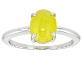 Yellow Jadeite Rhodium Over Silver Solitaire Ring 9x7mm