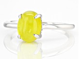 Yellow Jadeite Rhodium Over Silver Solitaire Ring 9x7mm