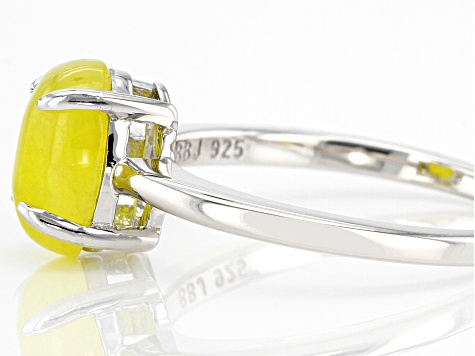 Yellow Jadeite Rhodium Over Silver Solitaire Ring 9x7mm