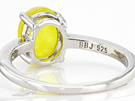 Yellow Jadeite Rhodium Over Silver Solitaire Ring 9x7mm