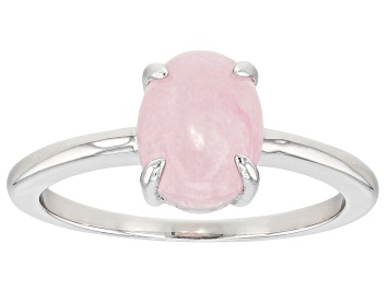 Picture of Light Pink Jadeite Rhodium Over Silver Solitaire Ring 9x7mm