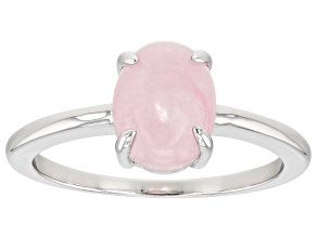 Light Pink Jadeite Rhodium Over Silver Solitaire Ring 9x7mm