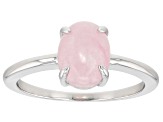 Light Pink Jadeite Rhodium Over Silver Solitaire Ring 9x7mm
