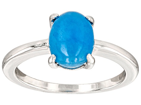 Blue Jadeite Rhodium Over Silver Solitaire Ring