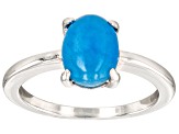 Blue Jadeite Rhodium Over Silver Solitaire Ring