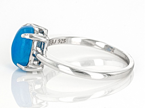 Blue Jadeite Rhodium Over Silver Solitaire Ring