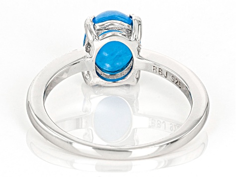 Blue Jadeite Rhodium Over Silver Solitaire Ring