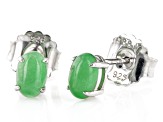 Green Jadeite Rhodium Over Silver Stud Earrings 6x4mm