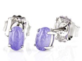 Lavender Jadeite Rhodium Over Silver Stud Earrings 6x4mm