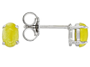 Yellow Jadeite Rhodium Over Silver Stud Earrings 6x4mm