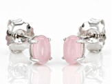 Pink Jadeite Rhodium Over Silver Stud Earrings 6x4mm